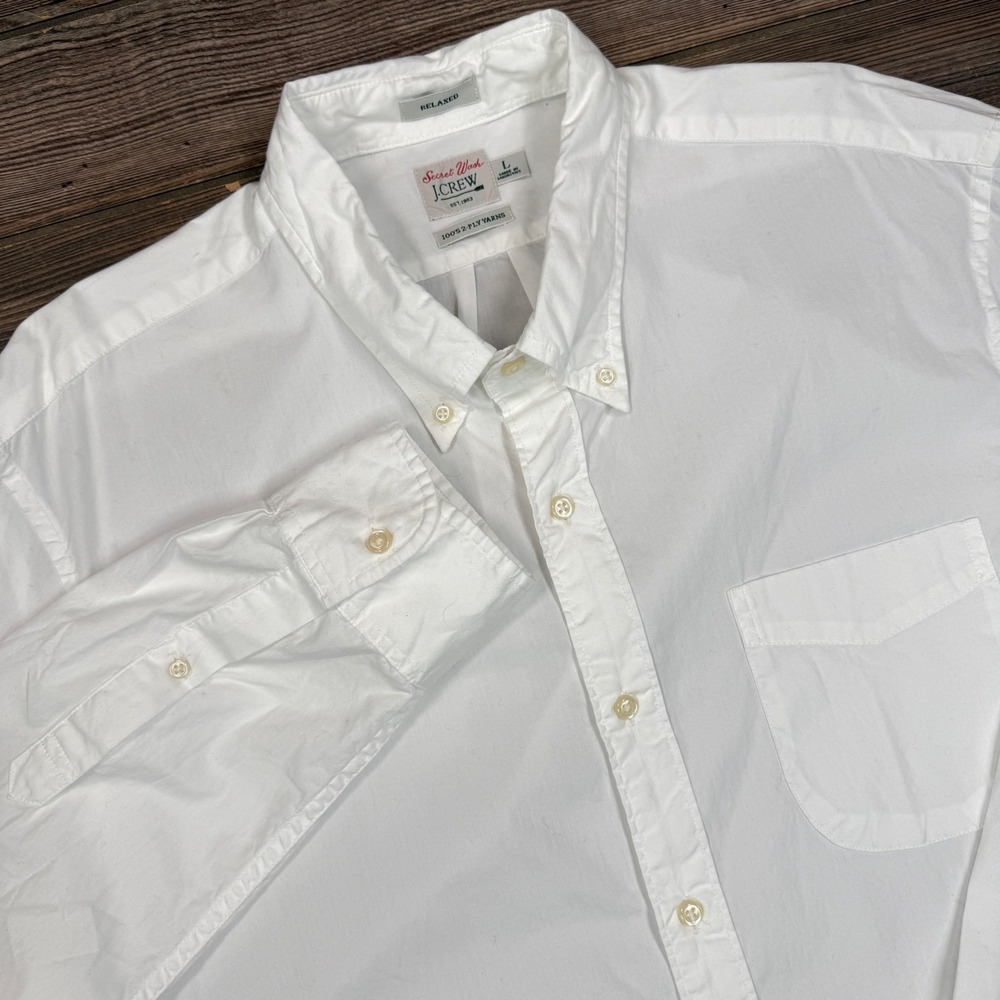 J.Crew Mens‎ Size Large Shirt White Secret Wash Relaxed Fit Button Down